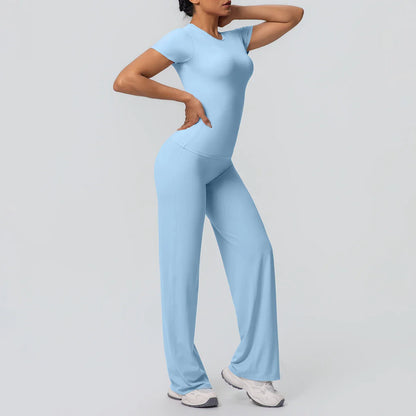 Fitness Sports Workout Yoga Set for Women Naked Feel Slim Casual Workout Top T-Shirt Quick Drying Push Up Running Pants Yoga Set