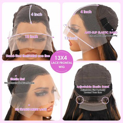 Highlight Ombre Lace Front Wig Human Hair Body Wave Pre Plucked 1B/30 Lace Front Human Hair Wig 200 Density 30 Inch For Women