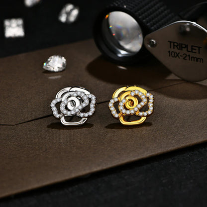 New Diamond Moissanite Stud Earrings for Women S925 Silver 18k Gold Plated Orginal Flower Wedding Jewelry Travel Gift