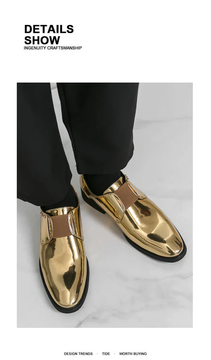 Fashion New Mens Charm Gold Patent Leather Business Office Shoes Designer Brand Loafers Formal Wedding Dress Homecoming Footwear