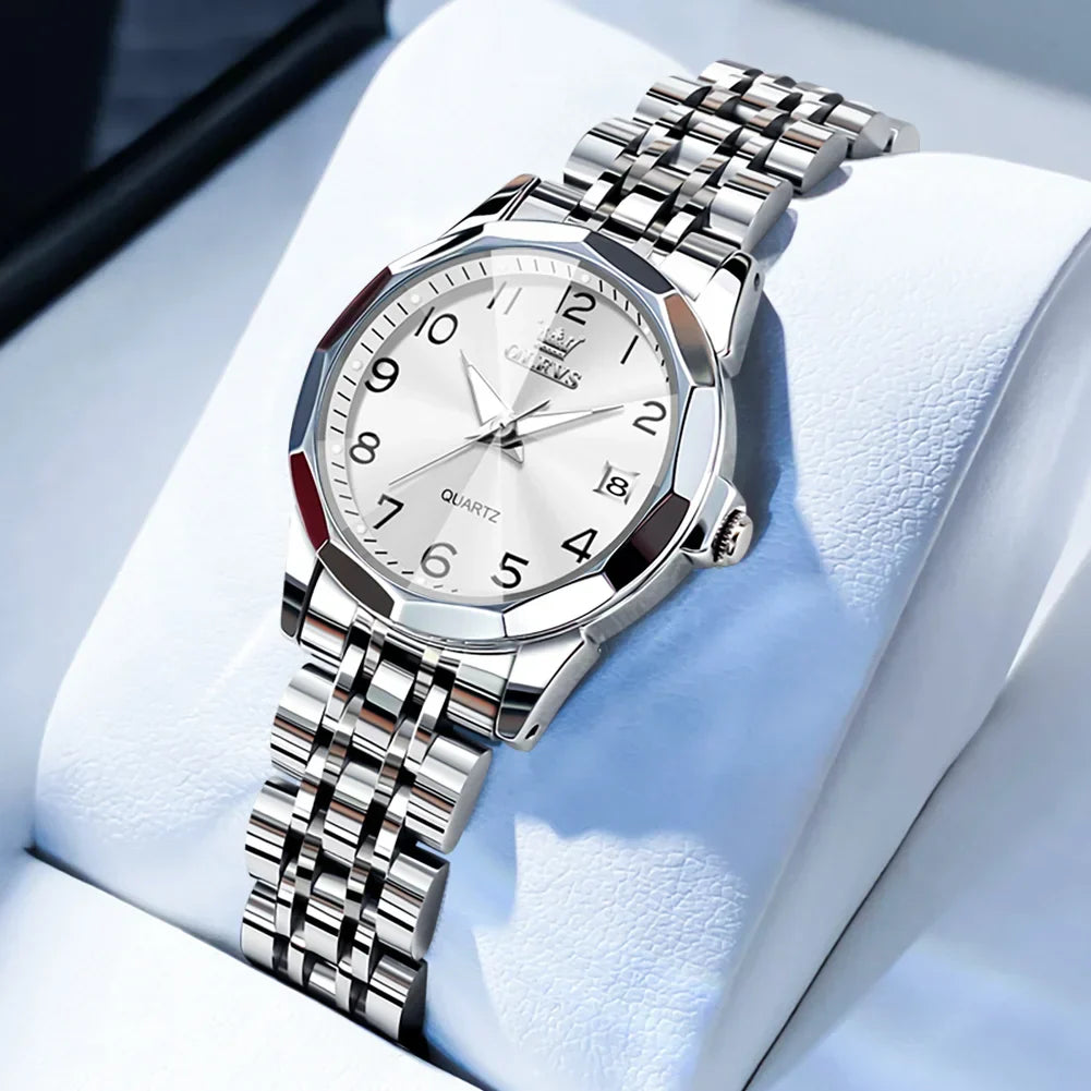Elegant Fashion Women's Watches Luxury Brand Original Quartz Watch for Ladies Waterproof Stainless Steel Luminous Date