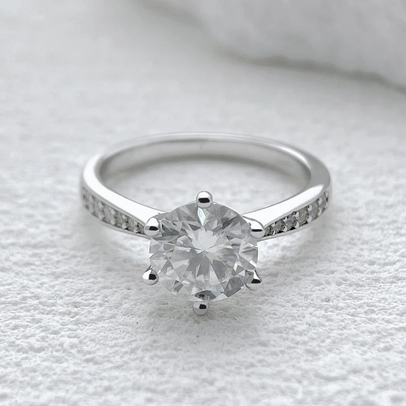 0.5-2ct Moissanite Wedding Ring for Women Sterling Silver Round Brilliant Diamond Solitaire Engagement Rings Certified