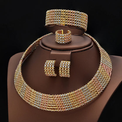 Dubai Casamento Nupcial Conjuntos Completos De Joias Para Mulheres Festa Luxo Nigéria Banhado A Ouro Contas Gargantilha Colar Conjunto De Joias