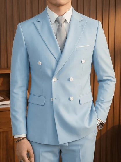 Double Breasted Mens Suit Four Seasons Wedding Business Formal Slim Fit Tuxedo Jacket Trouser Set