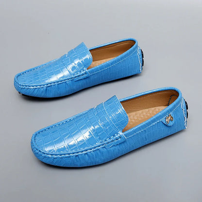 Patent Leather Loafers for Men, Crocodile Pattern, Korean Style, Trendy, Popular Casual Leather Shoes, Slip-On Loafers, Lazy Shoes
