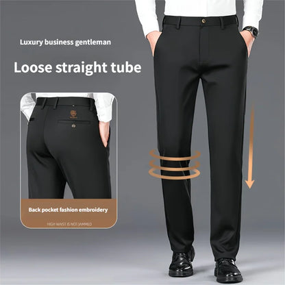 Men's Casual Stretch Dress Pants Slim Fit Straight Business Trousers