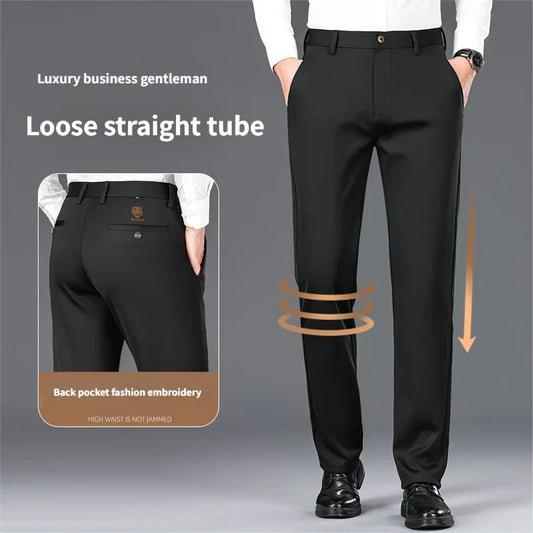 Men's Casual Stretch Dress Pants Slim Fit Straight Business Trousers