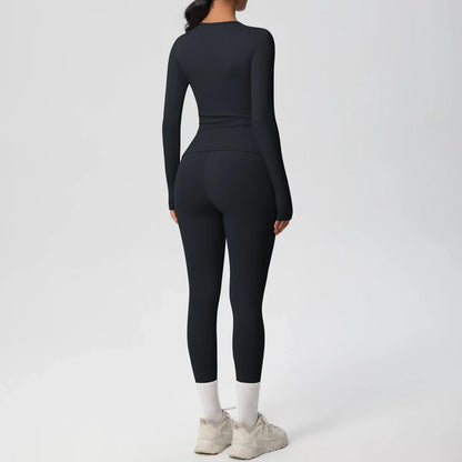 2 PCS Sportswear Yoga Set Gym Clothes Yoga Suits For Women Fitness Set Tracksuits Sports Long Sleeve Crop Top Gym Leggings