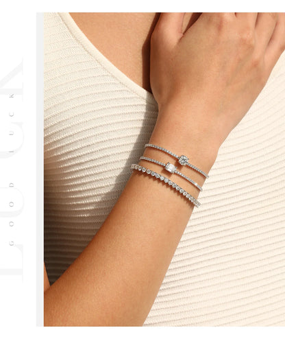 D VVS1 Round Moissanite Tennis Bracelet 3.0MM 925 Sterling Silver Tennis Stackable Bracelets for Women Men Jewelry Gifts