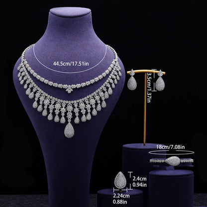 2024 New 4-piece Cubic Zirconia Women's Jewelry Necklace Earrings Bracelet Rings Bridal Wedding Jewelry Set