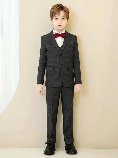 Boys Plaid Suit 3 Piece Jacket Vest Pants Wedding Birthday Party Ceremony Competition Size 4-16Y Teen Suit
