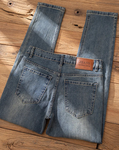 Men's Premium Lightweight Business Stretch Denim Pants - Versatile Slim Fit Straight Leg Long Trousers for All Seasons