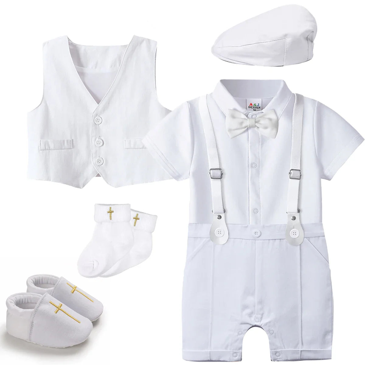 Baby Boys Baptism Outfit Infant Wedding Gentleman Set Christening Formal Birthday Party Suit Suspender Bow Tie Romper