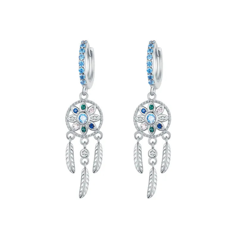 925 Sterling Silver Bohemia Dreamcatcher Hanging Drop Earrings for Women Boho Style Earrings Fashion Jewelry 2 Colors