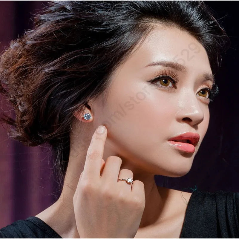 Elegant Classic Real 925 Sterling Silver Finger Rings Jewelry Crystal Cubic Zircons