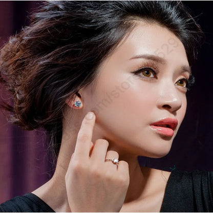 Elegant Classic Real 925 Sterling Silver Finger Rings Jewelry Crystal Cubic Zircons