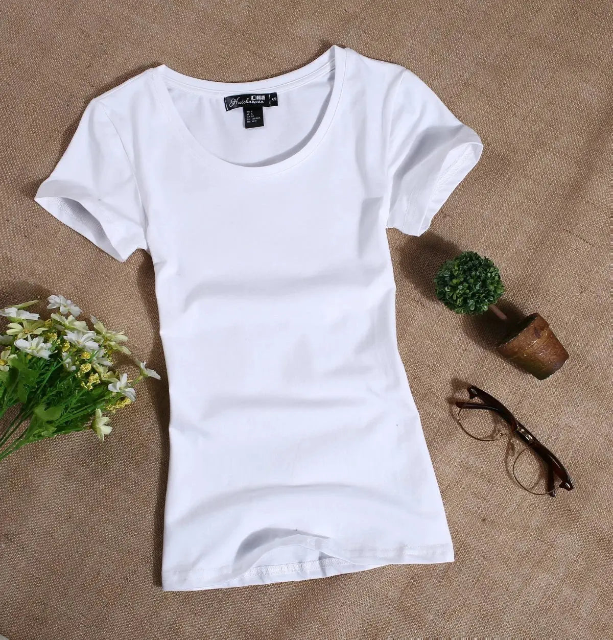 Women's T Shirt Casual Women Short Sleeved Slim Solid Color Simple Pure Tees Womens T-Shirt For Female Women T shirts