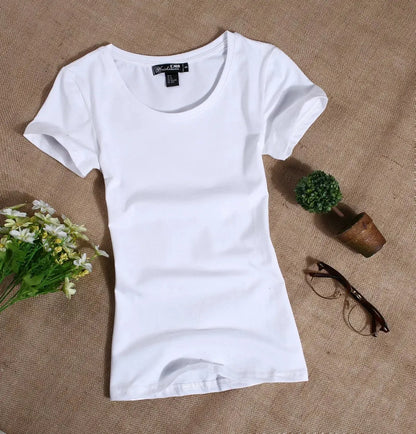Women's T Shirt Casual Women Short Sleeved Slim Solid Color Simple Pure Tees Womens T-Shirt For Female Women T shirts