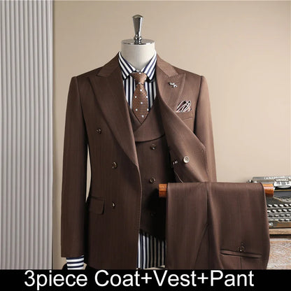 Man Outfit Turn Down Collar Long Sleeve Blazer Men Turn Down Collar Vest Straight-leg Pant Male Striped Slim 3-piece Suit Set