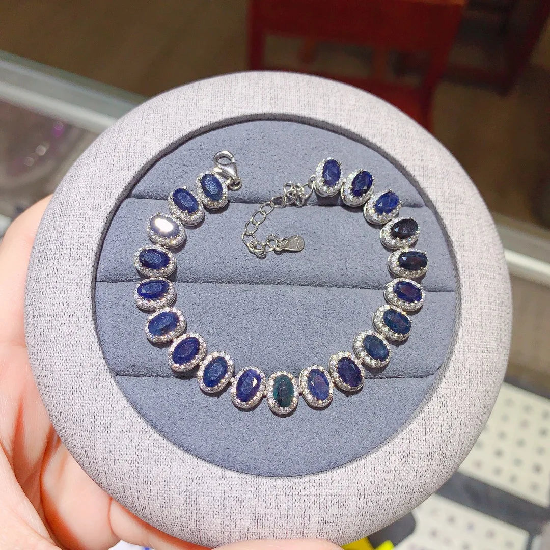 Natural Dark Blue Sapphire 4X6MM Court Style Bracelet for Women's Birthday Gift Anniversary with Certificate YULEM