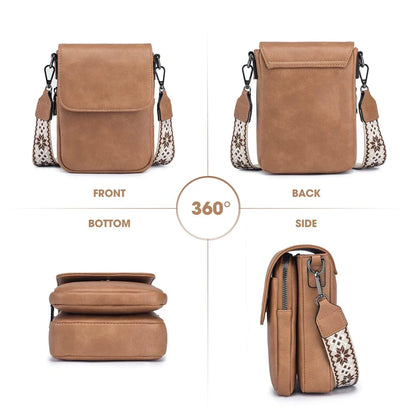 Fashionable New Retro Pu Leather Women's Wide Shoulder Strap Single Shoulder Crossbody Bag with Lid Small Square Bag