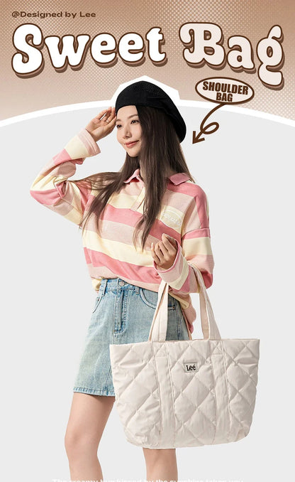 Large Soft Puffer Bag Women Big Size College Students Laptop Book Quilted Tote Bag Lady Down-filled Shopping School Bags