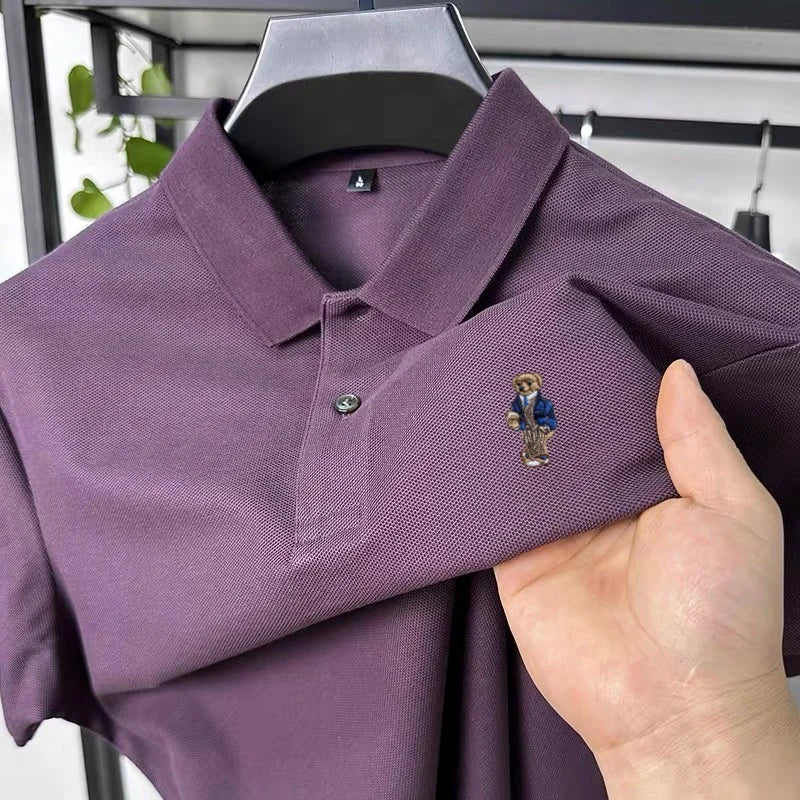 100% pure cotton T-shirt for summer new men's shortsleeved comfortable breathable polo shirt exquisite teddy bear embroidery top
