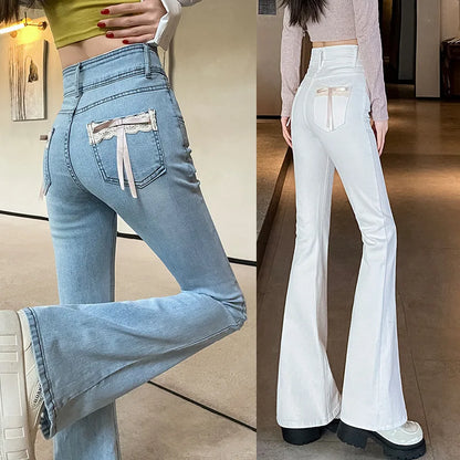 Stretch Spice Girls Bow Lace Splicing Micro Jeans