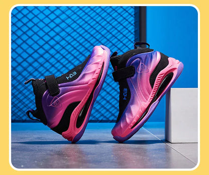 Trend Cool Kids Shoes Leather Lightweight Breathable Boy Girl Sneakers Basketball Shoes Non-slip Children Outdoor Running Shoes