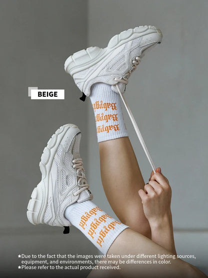 Tênis Esportivo Feminino para Exterior Leve Respirável para Corrida Tênis Casual Feminino de Malha Antiderrapante com Cadarço para Corrida