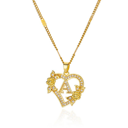 Stainless Steel Love Heart Pendant Necklace For Women Fashion Gold Color Flower Necklace Couple Aesthetic Jewelry Accessories