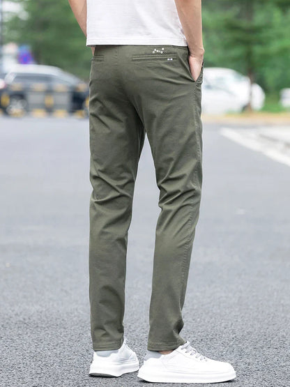 Slim Fit Straight Thin Casual Pants for Men Business Classic Stretch 98% Cotton Soft Spring Summer Trousers Brand Clothing