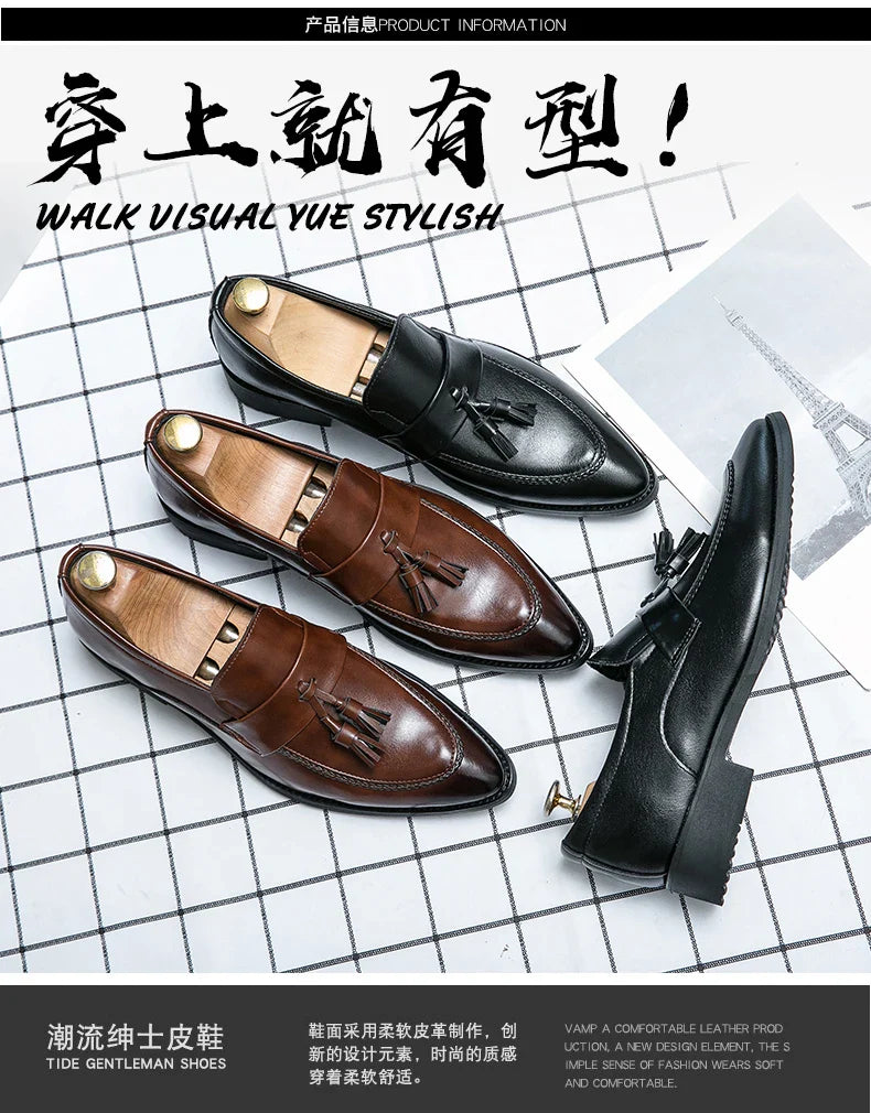 Classic Casual Leather Shoes For Men High Quality Social Office Shoes Men Slip On Loafers Flat Casual Business Leather Shoes Men