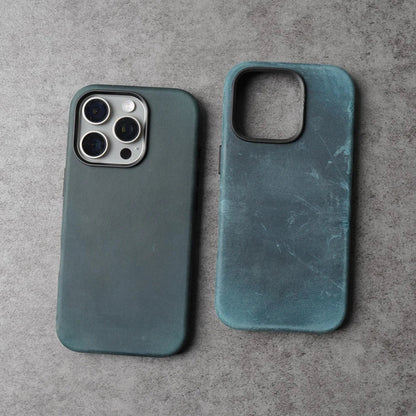 Genuine Leather Case for iPhone 17 16 15 Pro Max Magnetic PULL-UP Cowhide Phone Cover