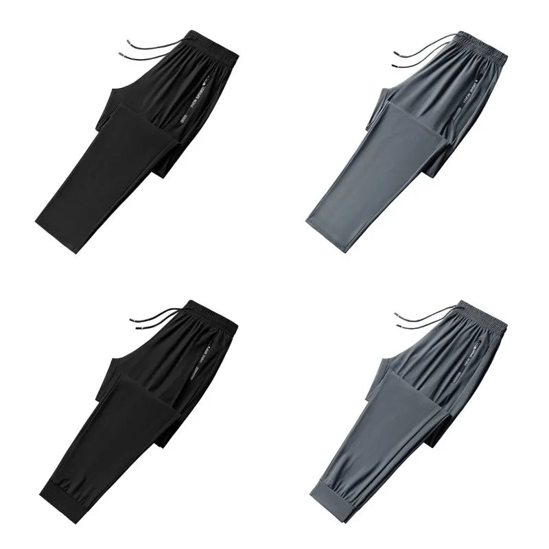 Men's Outdoor Running Fitness Fashion Trend Ice Silk Pants for Spring and Summer Windproof Breathable Lightweight Casual Pants
