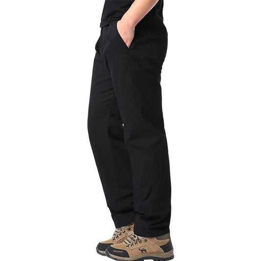 Men's Summer Casual Pants Cotton Thin Style Overalls Elastic Waist Outdoor Sports Loose Work Pants Trend Solid Color Pants