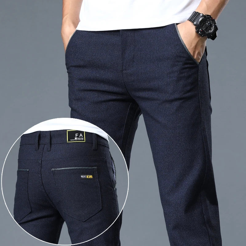 Classic Soft Grinding cotton Pants Men Business Casual Pants 2023 Autumn New Straight Slim Fashion Gray Black Brand Trousers