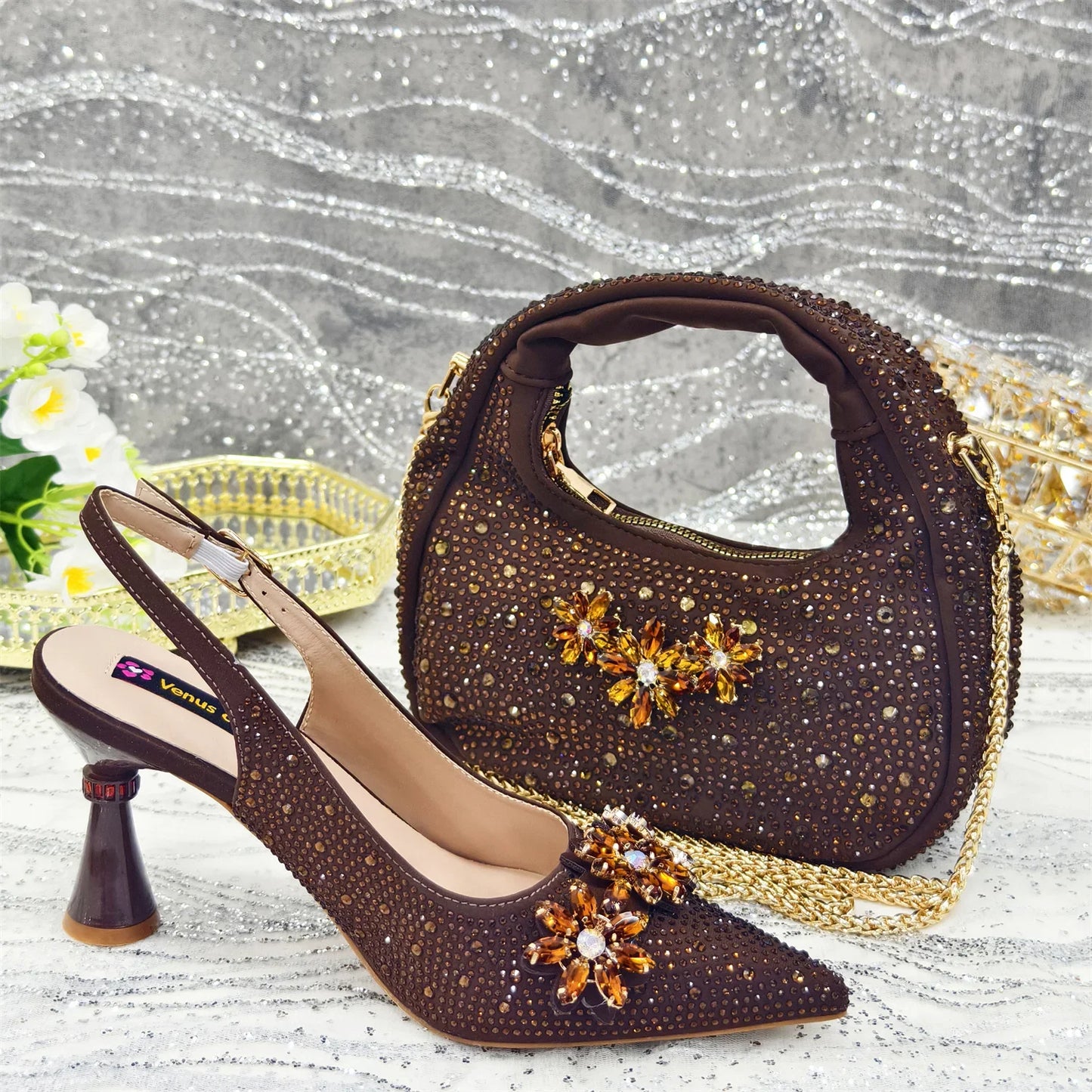 Pointed Toe High Heels Shoes and Bags Set With Rhinestone for Women Wedding Party Elegant Luxury Fashion in Sky Blue