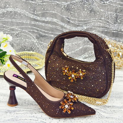 Pointed Toe High Heels Shoes and Bags Set With Rhinestone for Women Wedding Party Elegant Luxury Fashion in Sky Blue