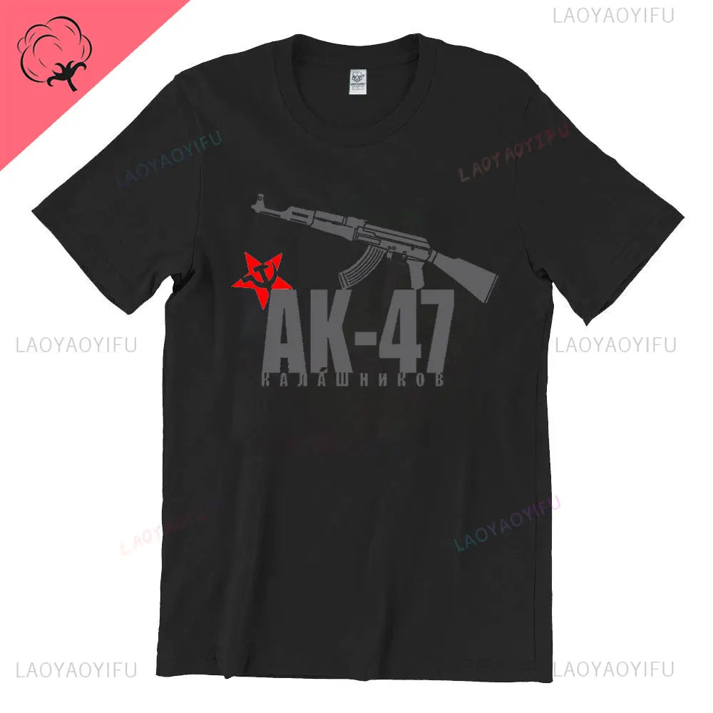 Vintage Classic Man Ak 47 TShirt Casual Fashion Military Fan Printed Cotton Shirt Summer O-neck Breathable Short-sleev Camisetas