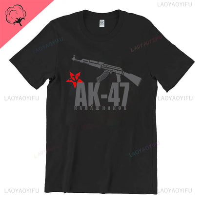 Vintage Classic Man Ak 47 TShirt Casual Fashion Military Fan Printed Cotton Shirt Summer O-neck Breathable Short-sleev Camisetas