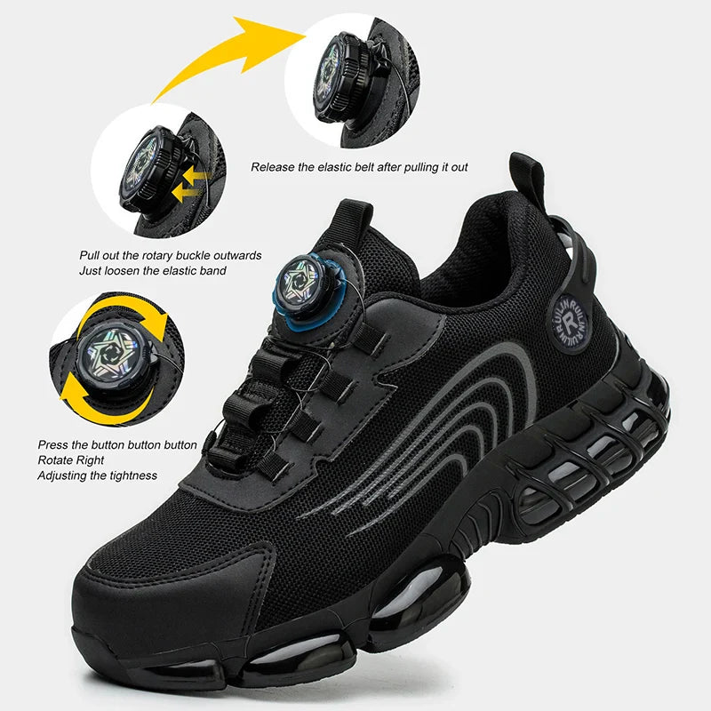 Rotating Button Work Safety Shoes for Men protection Safety Work Shoes Anti Puncture Work Sneakers Anti-smash Steel Toe Boots