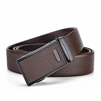 Men's leather belt with automatic buckle, Korean version trendy and casual middle-aged and young business leather pants belt