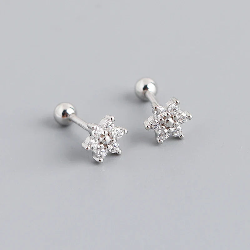 925 Sterling Silver Fashion Korean Petal Screw Bead Stud Earrings for Women Charm Ear Bone Piercing Jewelry Accessories