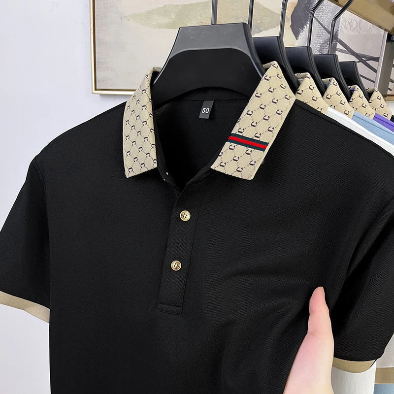Fashion brand letter jacquard short sleeve high-end men's polo shirt comfortable and breathable summer new casual lapel T-shirt