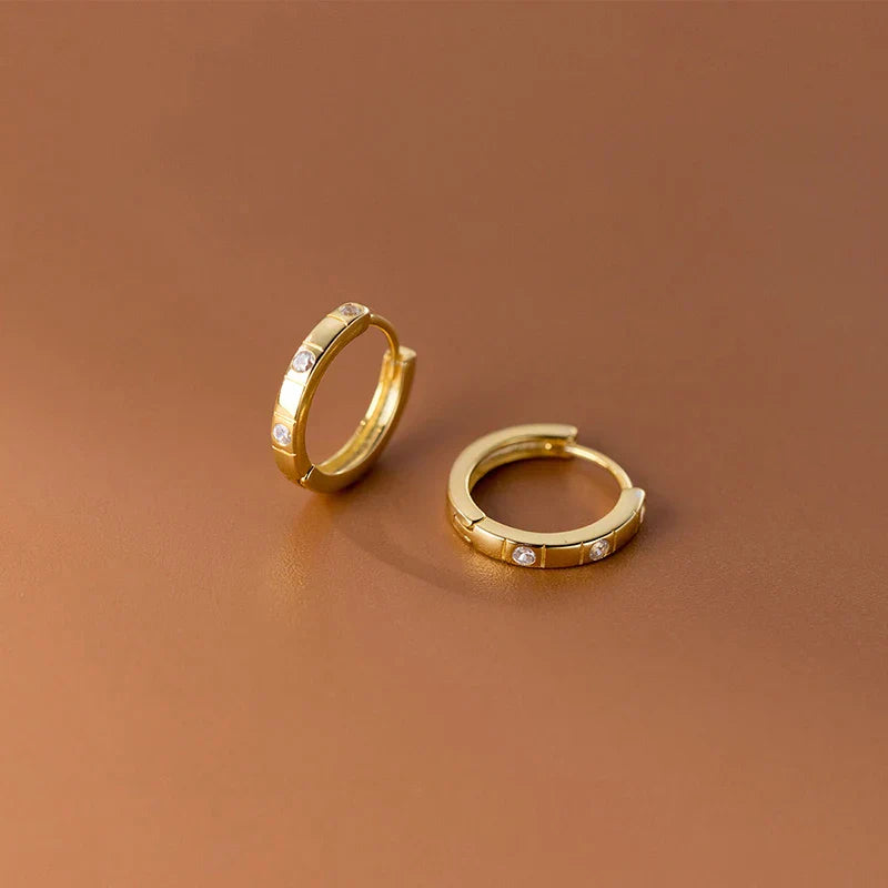 925 Sterling Silver Statemnet Gold Plaid Simple Huggies Ear Buckles Elegant French Piercing Hoop Earring for Women Jewelr