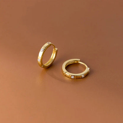 925 Sterling Silver Statemnet Gold Plaid Simple Huggies Ear Buckles Elegant French Piercing Hoop Earring for Women Jewelr