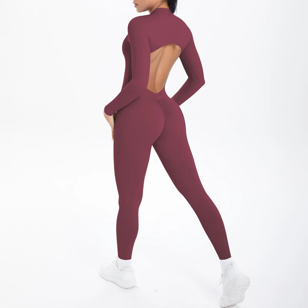 Solid Color Bodysuits for Woman's Backless Long Sleeved Zipper Yoga Jumpsuits High Dtrength Workout Sports Fitness Clothing Set
