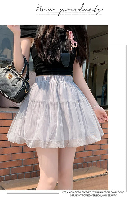 Women Summer 2026 A-Line Mini Skirt Pleated Puffy Short Skirt Korean Fashion Style Flower Bud Skirt Sweet Streetwear Y2k