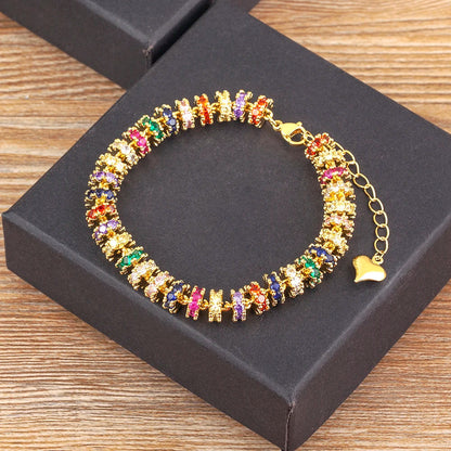 Fashion Gold Plated Chain Bead Bracelet for Women Colorful Crystal Zircon Heart Shape Charm Wedding Party Jewelry Gifts